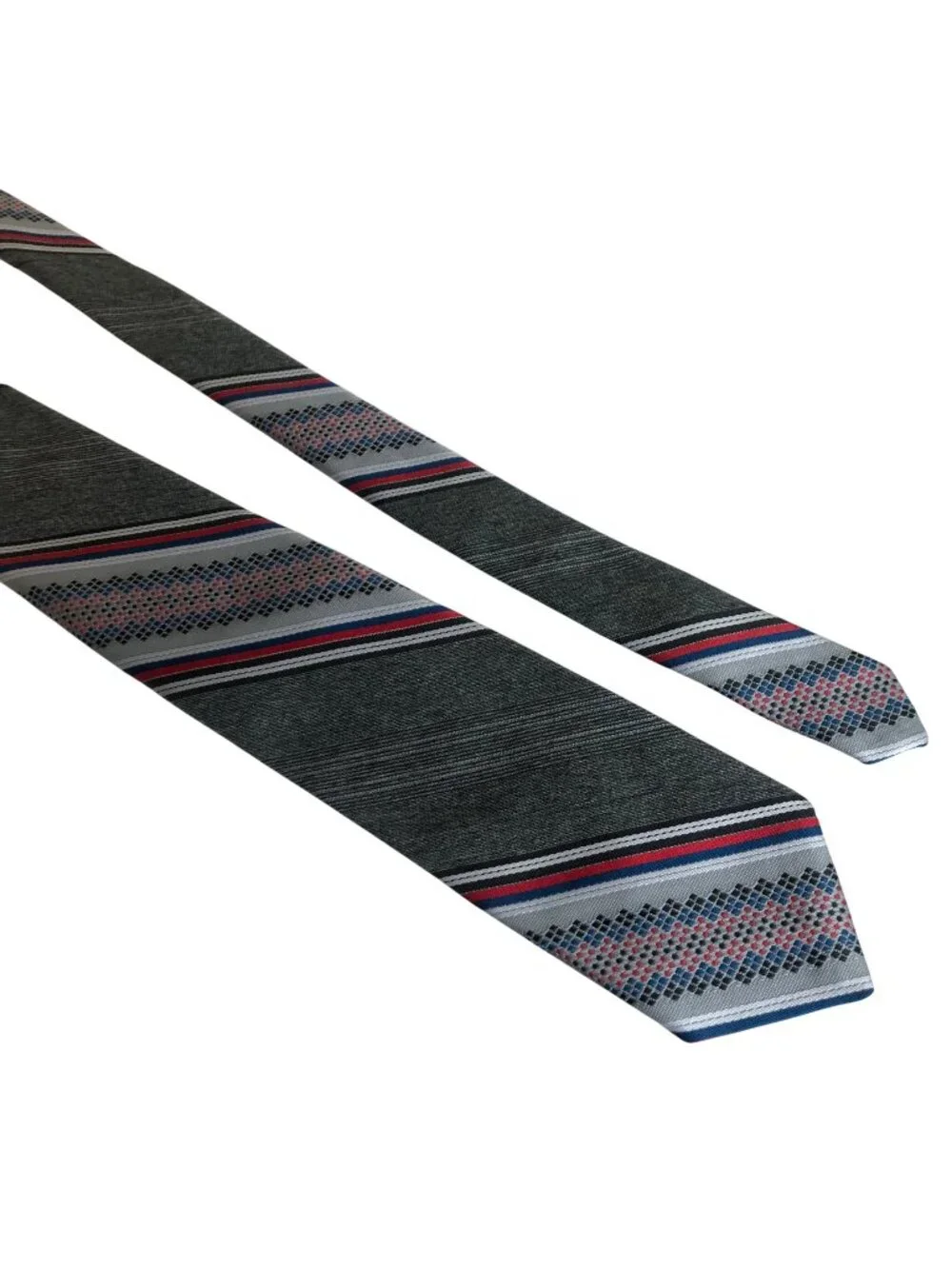 Prince Consort Mens Necktie Vintage Gray Red Stripe Golden Clasp Office Dad Gift